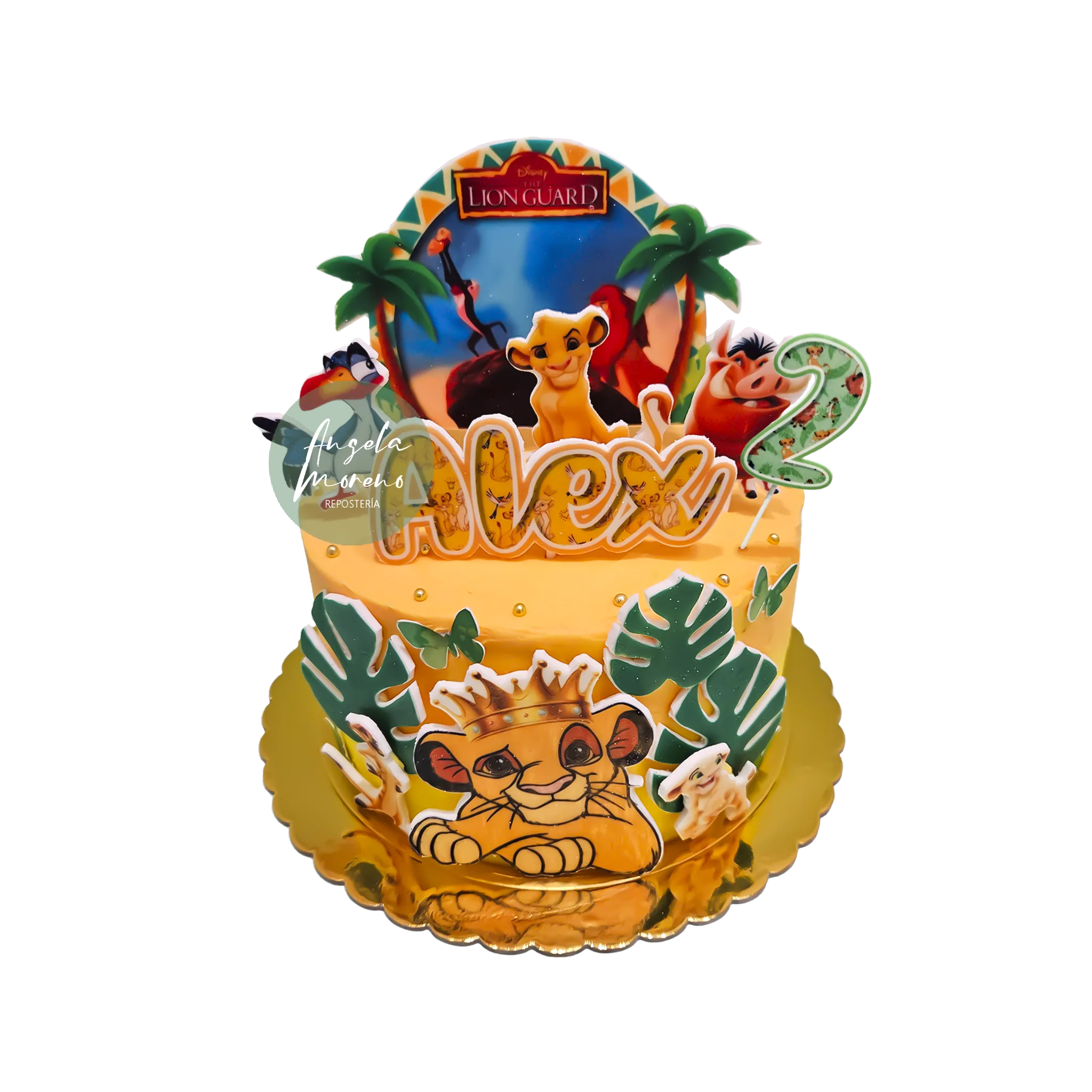 Detalle de personajes del Rey León en tarta personalizada sin fondant para cumpleaños en Barcelona. Angela Moreno Repostería, pasteles personalizados en Barcelona.