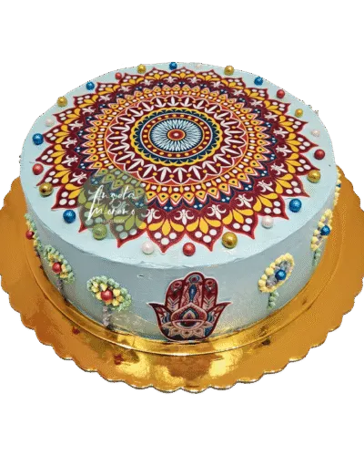 angela-moreno-reposteria-cafe-Barcelona_pastel-con-decoración-de-mandala-mano-de-fatima-,-oblea-comestible