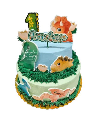 angela-moreno-reposteria-cafe-Barcelona_pastel-de-dos-pisos-de-dinosaurios,-t-rex-triceratops-dino-tarta-tematica