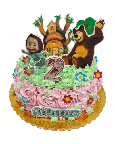 angela-moreno-reposteria-cafe-Barcelona_postre-tarta-masha-y-el-oso-,-casa-arbol,-rosa-y-verde,-pastel-para-cumpleaños-de-niña