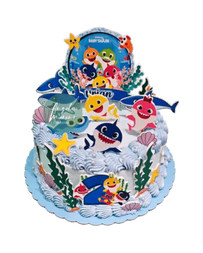angela-moreno-reposteria-cafe-Barcelona_tarta-de-baby-shark-tiburones-bebes,-pastel-para-niño-de-2-años-peces-mar-oceano