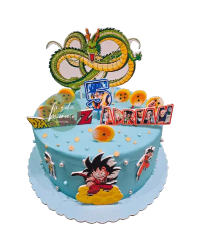 angela-moreno-reposteria-cafe-Barcelona_tarta-de-dragon-ball-z,-goku-encime-de-nube-dragon-shenron-y-bolas-de-dragon