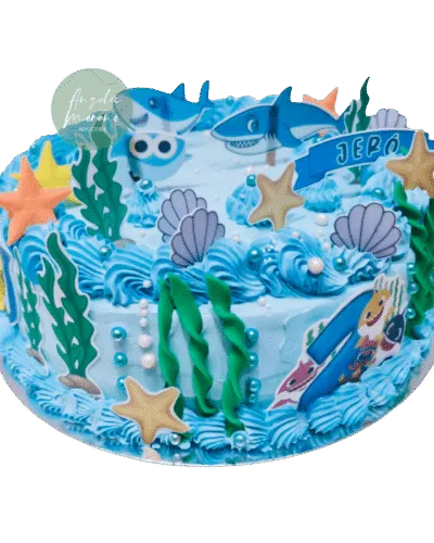 Pastel diseño marino con peces Barcelona, tarta infantil océano sin fondant, pasteles temáticos mar, repostería creativa acuática, Angela Moreno Repostería, pasteles personalizados en Barcelona.