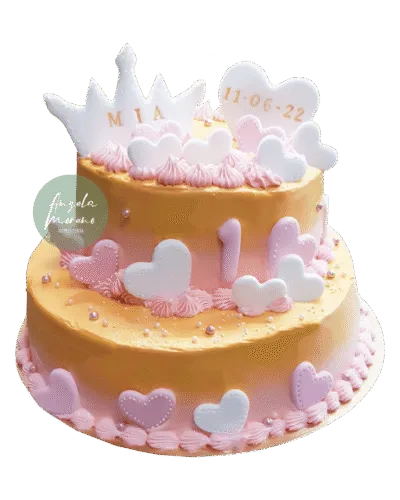 Pastel dos pisos 1 año Barcelona, tarta primer cumpleaños sin fondant, pastel infantil personalizado, repostería bebé Barcelona, Angela Moreno Repostería, pasteles personalizados en Barcelona.