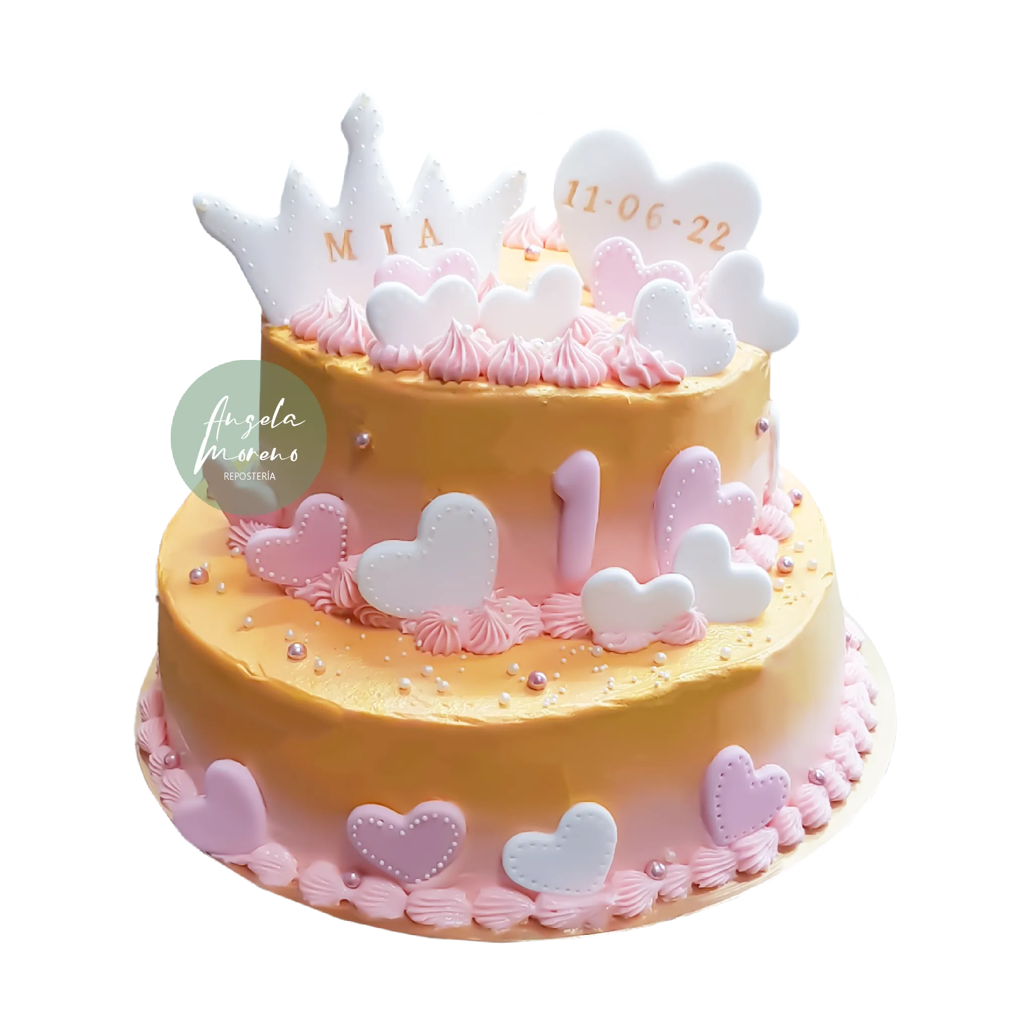 tarta dos pisos dorada angela moreno reposteria cafe barcelona